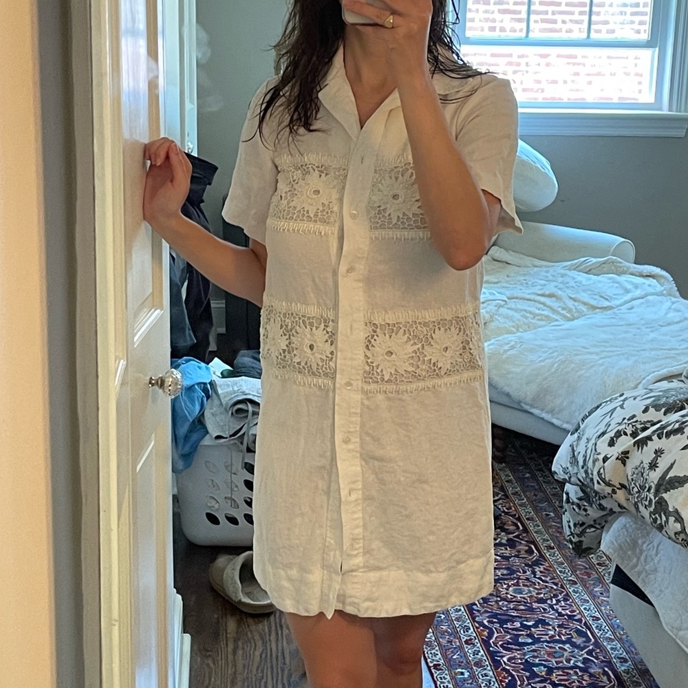 ROHE beaded and embroidered linen dress